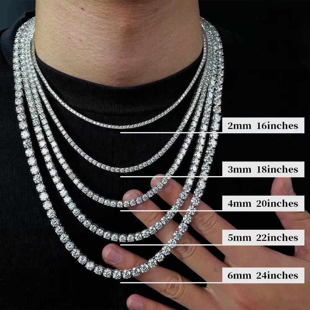 Colorful Real Moissanite Tennis Chain Necklace S925 Silver Bracelet Passes Test