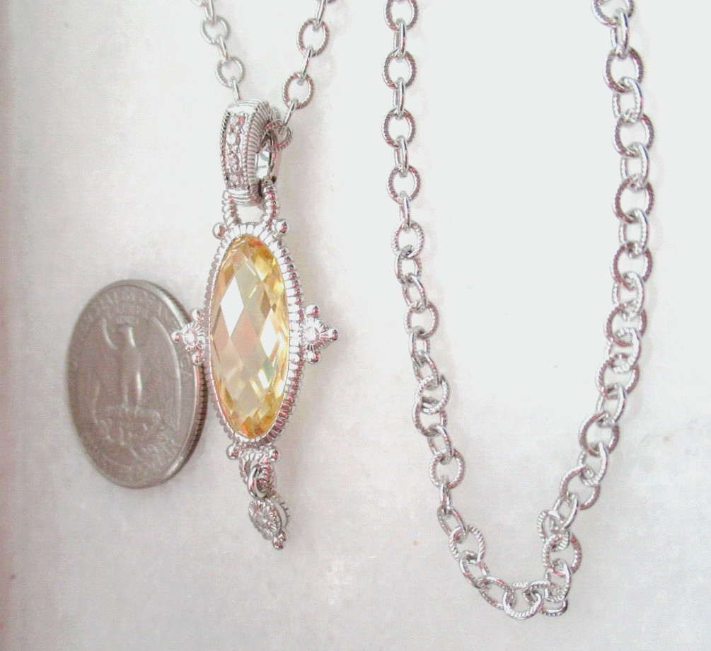 Judith Ripka Sterling Silver Canary Quartz DMQ CZ Pendant 17.5″ Necklace JR Box