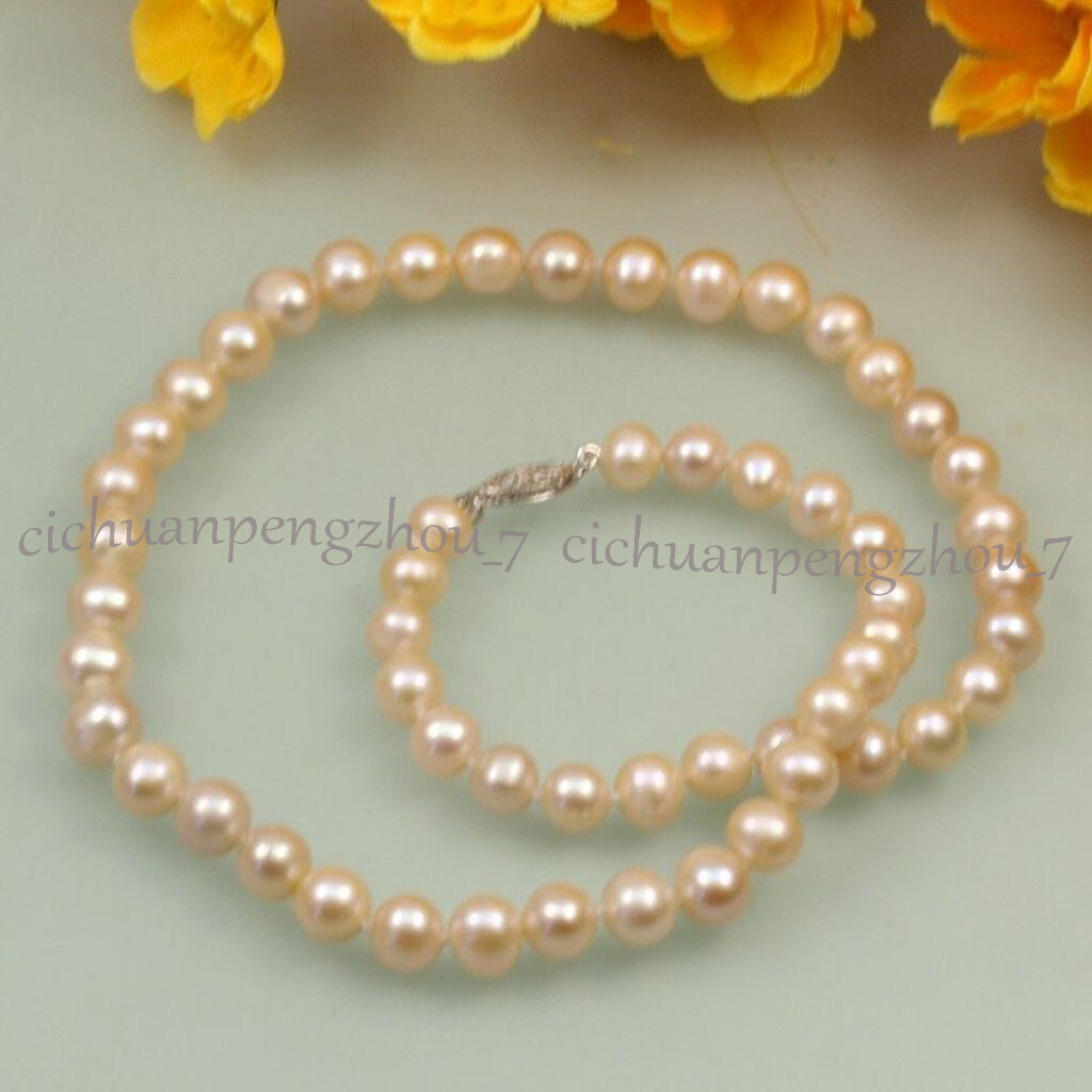 Fashion Natural 7-8mm White Black Pink Freshwater Cultured Pearl Necklace 15-19″