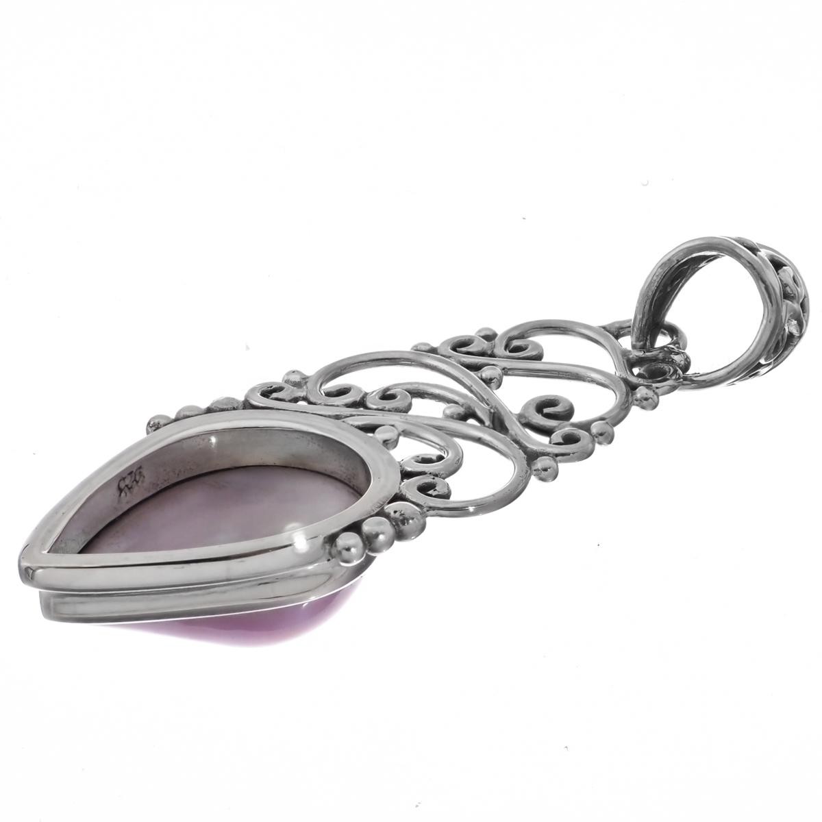 925 Sterling Silver Pink Mabe Ocean Cultured Filigree Sterling Pendant, 1 7/8″