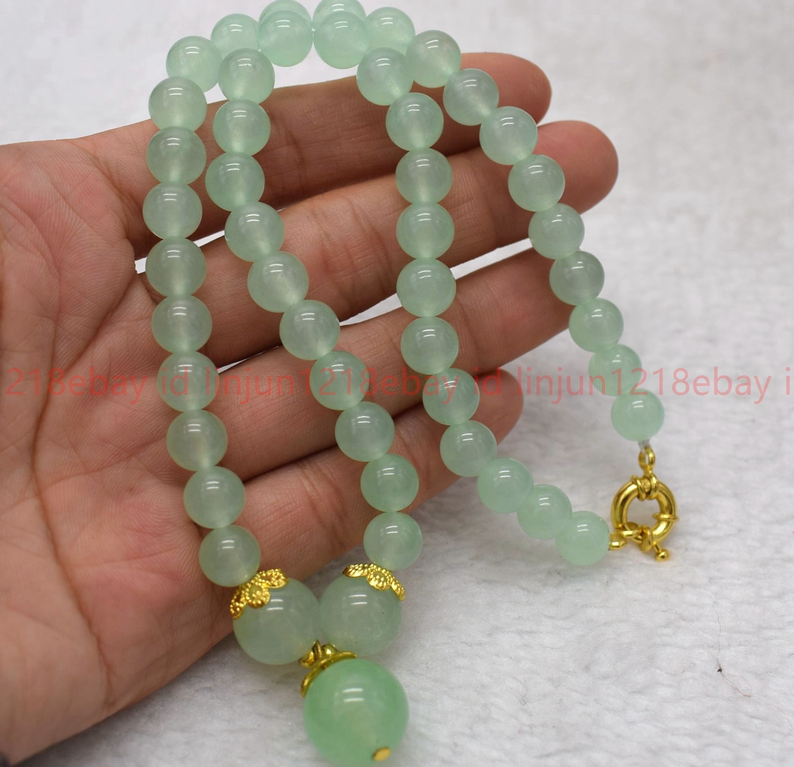 Pretty Natural 8mm Light Green Jade Gemstone Round Bead Pendant Necklace 16-28in