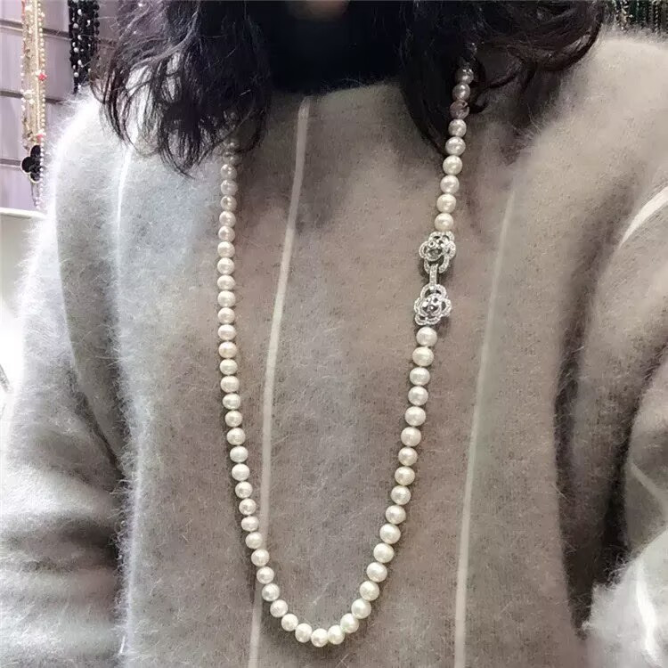 classic 8-9mm south sea white peal necklace36inch 925s