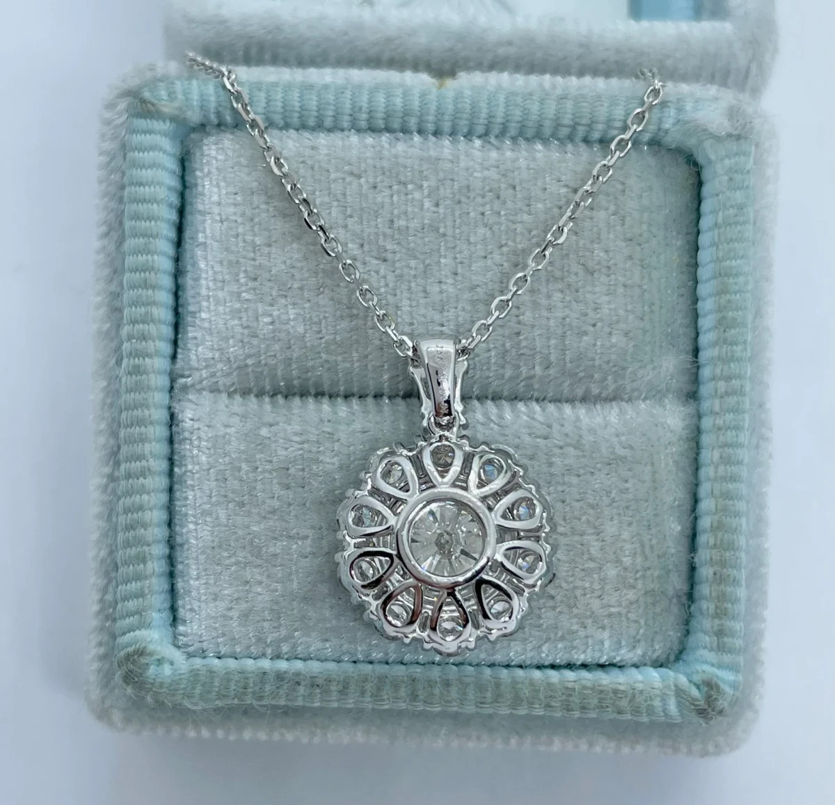 3Ct Round Cut Lab Created Diamond Halo Necklace Pendant 14K White Gold Plated