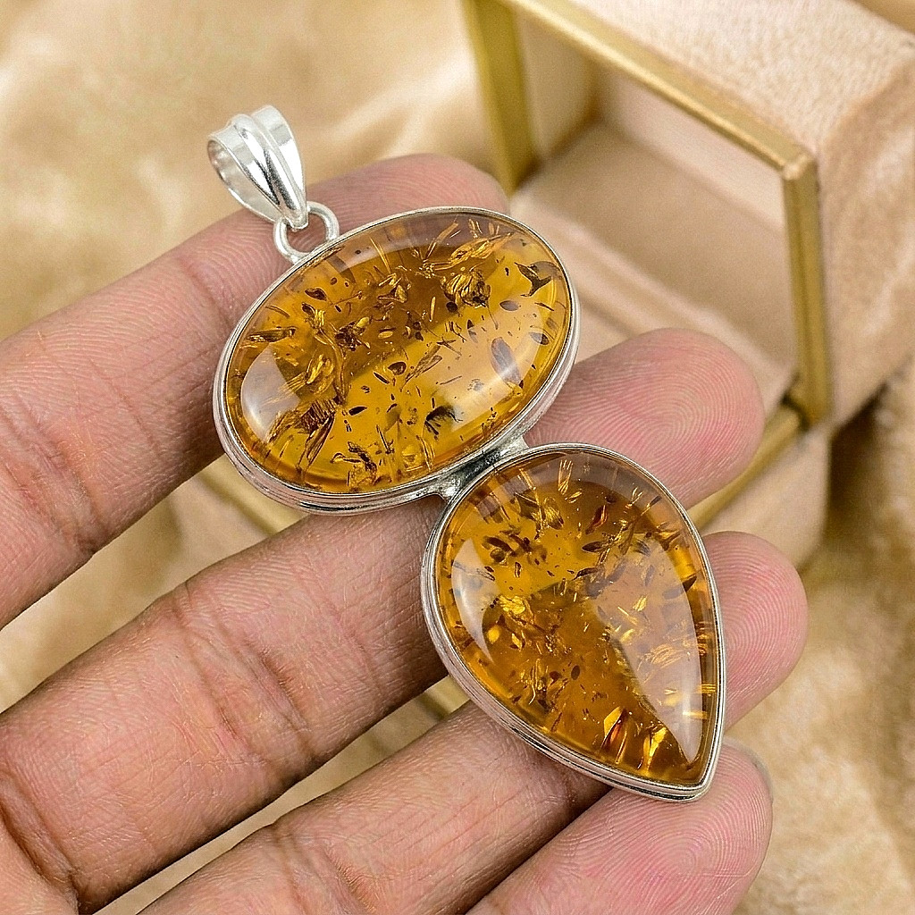 Silver Baltic Amber Gemstone Silver Pendant 925 Sterling Silver Jewelry Pendant