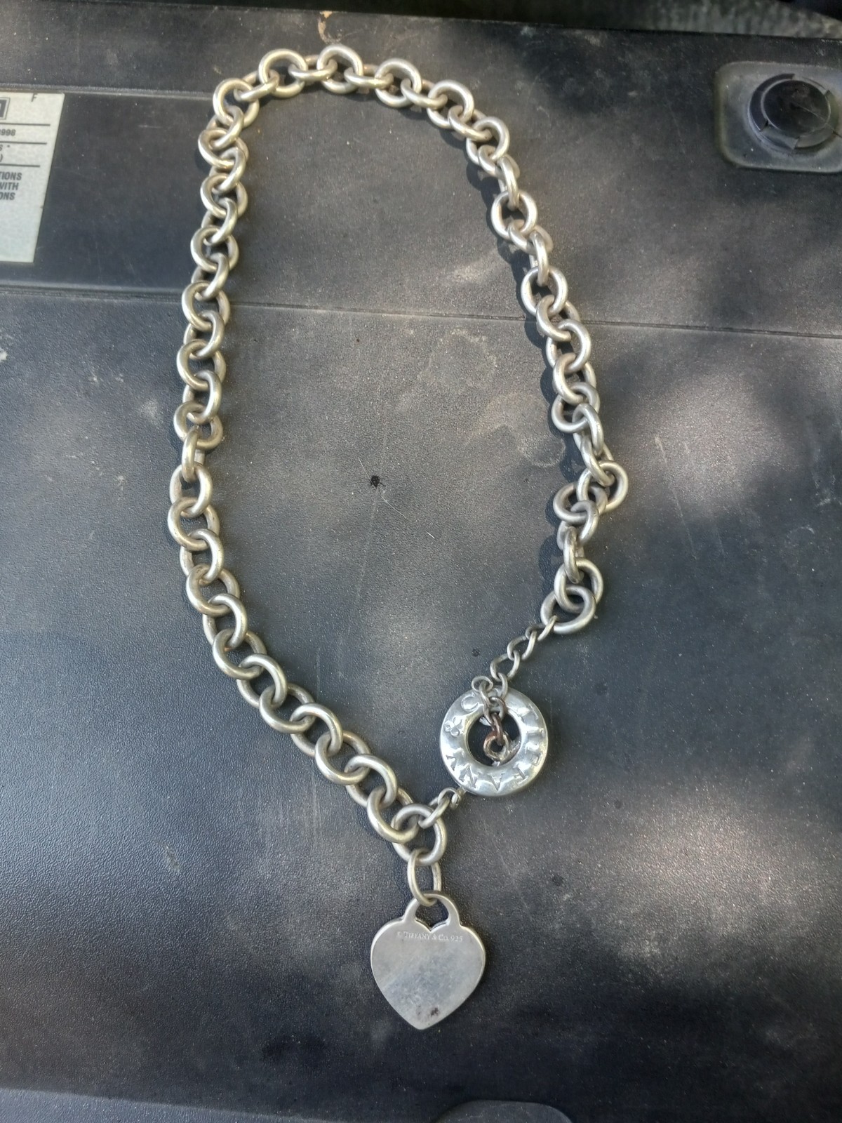 Tiffany & Co. Heart Tag Toggle Chain link Necklace in .925 sterling silver.