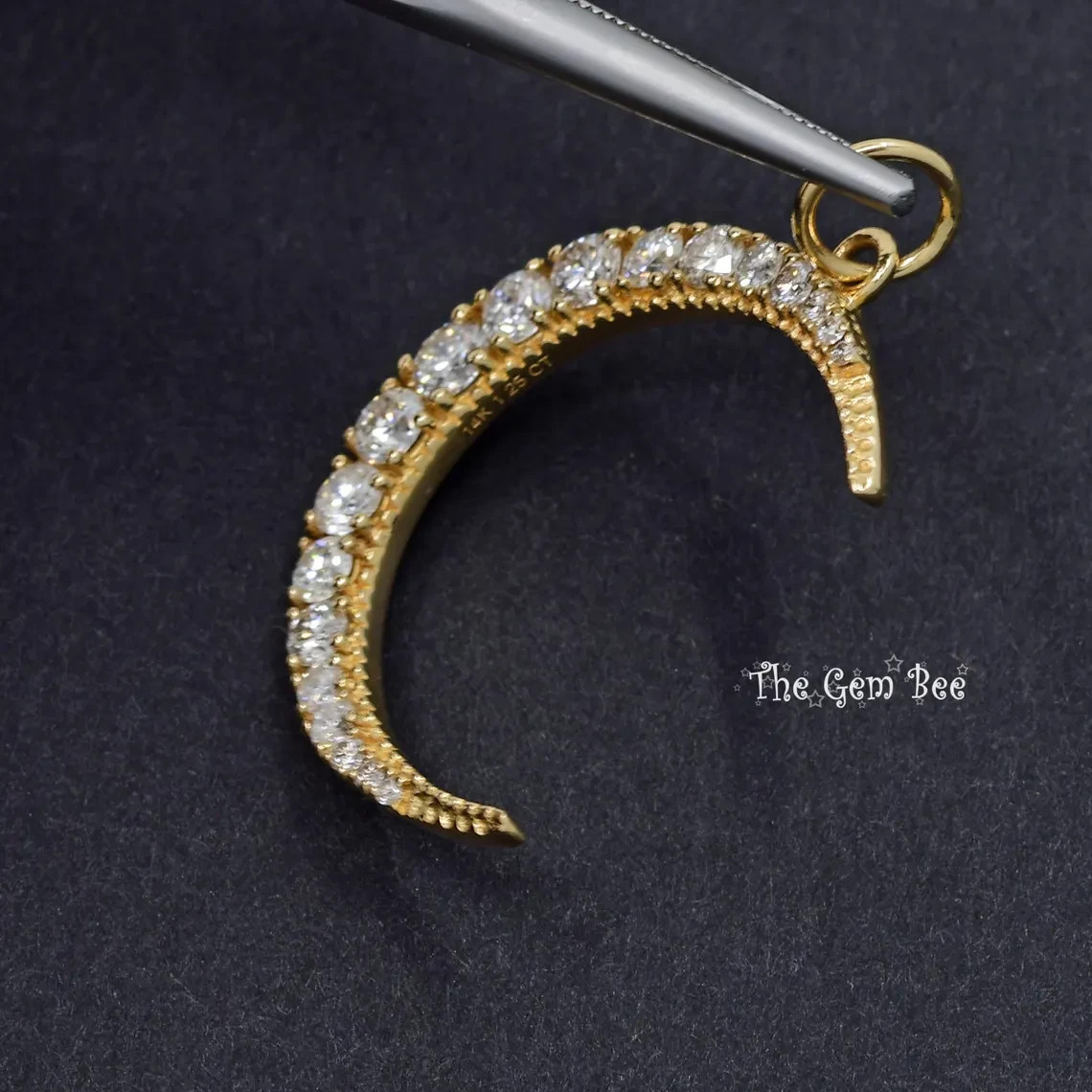 21x26mm 14K Yellow Gold 1.25CT Natural Diamond LARGE Crescent Moon Charm Pendant