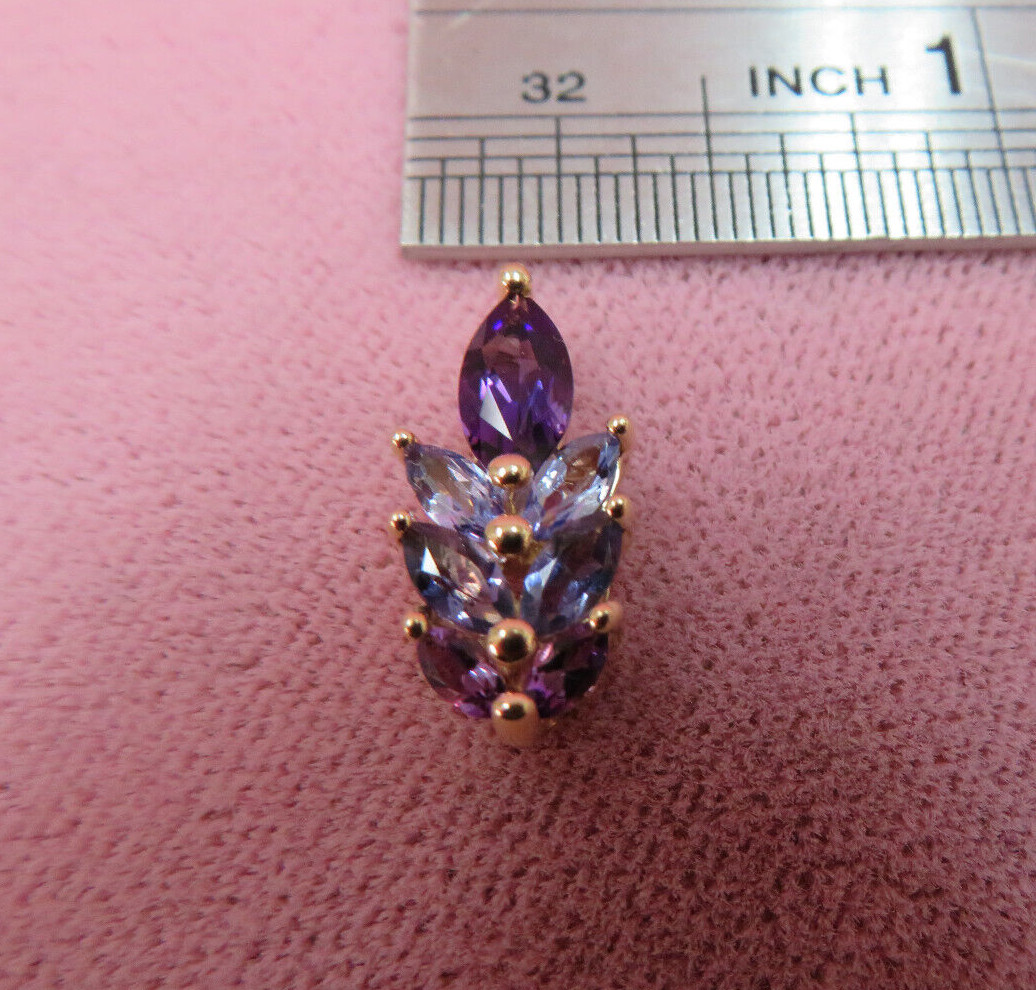 14K Solid Y. Gold Amethyst Tanzanite Charm Pendant – 1.53 Grams