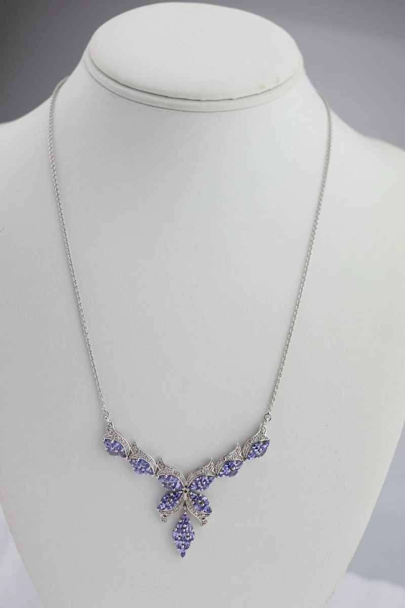 Sterling Silver STS India Diamond Accent Tanzanite Butterfly Necklace 16″-18″