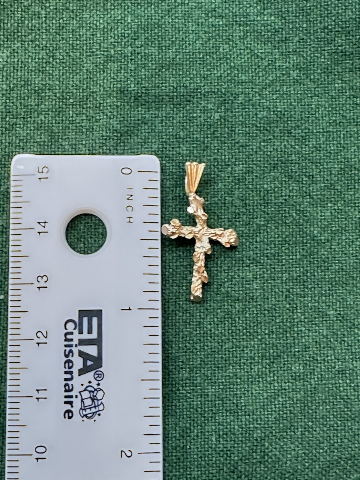 14K Yellow Gold Rustic Twig Cross Pendant – Organic Branch Design – 1.4g