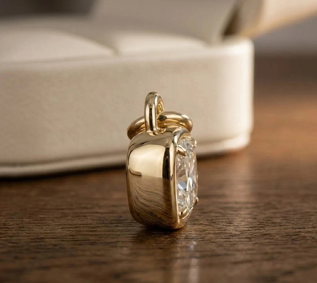 14K Yellow Gold Plated 2Ct Cushion Cut White Moissanite Women’s Beauty Pendant
