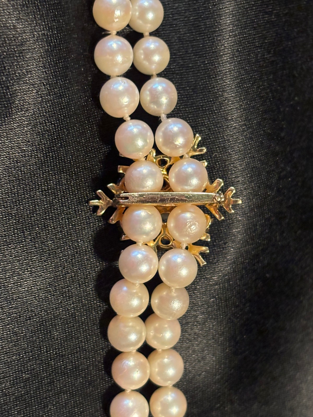 Vintage 14K Yellow Gold Pearl Blue Sapphire Pendant Enhancer Clasp, 5 gm