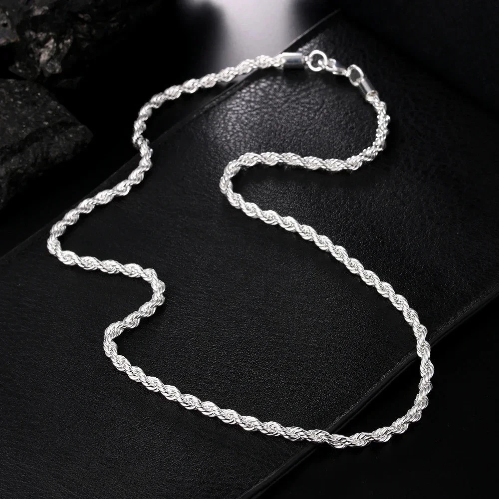 4mm Solid 925 Sterling Silver Italian Rope Chain Necklace Diamond Cut Style