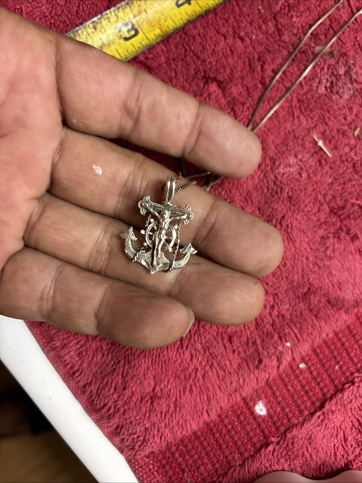 Vintage Estate Sterling Silver Maritime Jesus Anchor Pendant Necklace 5.4g