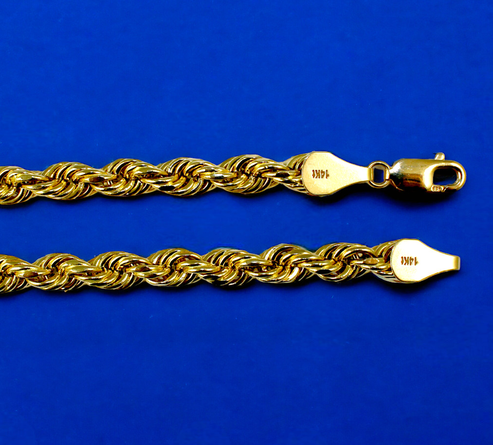 14K Yellow Gold SOLID Rope Chain Necklace Bracelet Diamond Cut 1mm-12mm 7″-30″