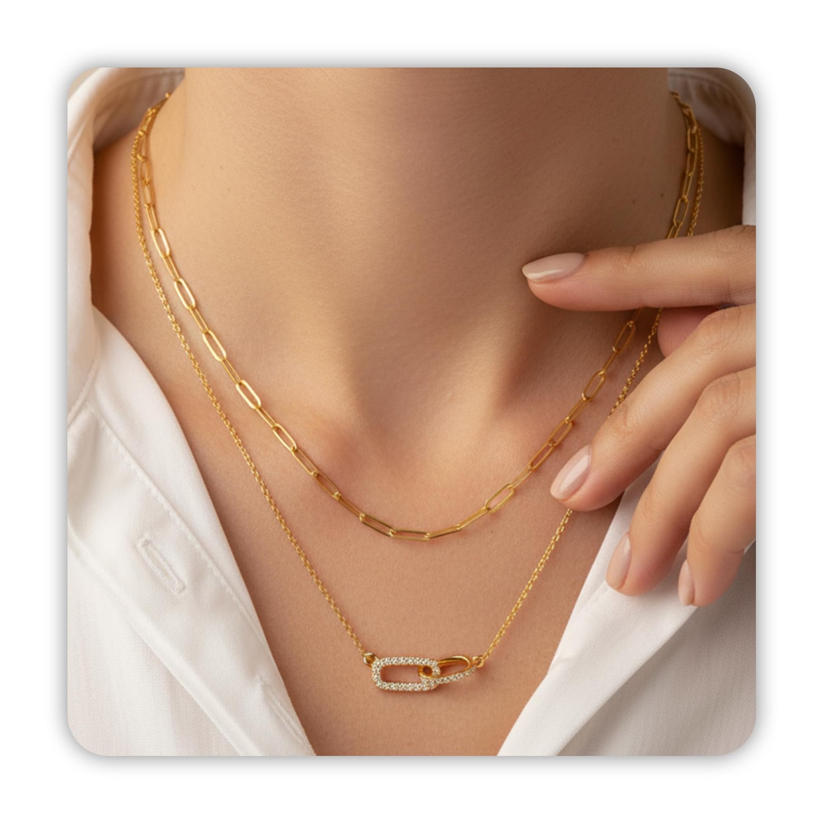 2 Pcs Gold Paperclip Necklace for Women, Layered Paper Clip Necklace Dainty Gold