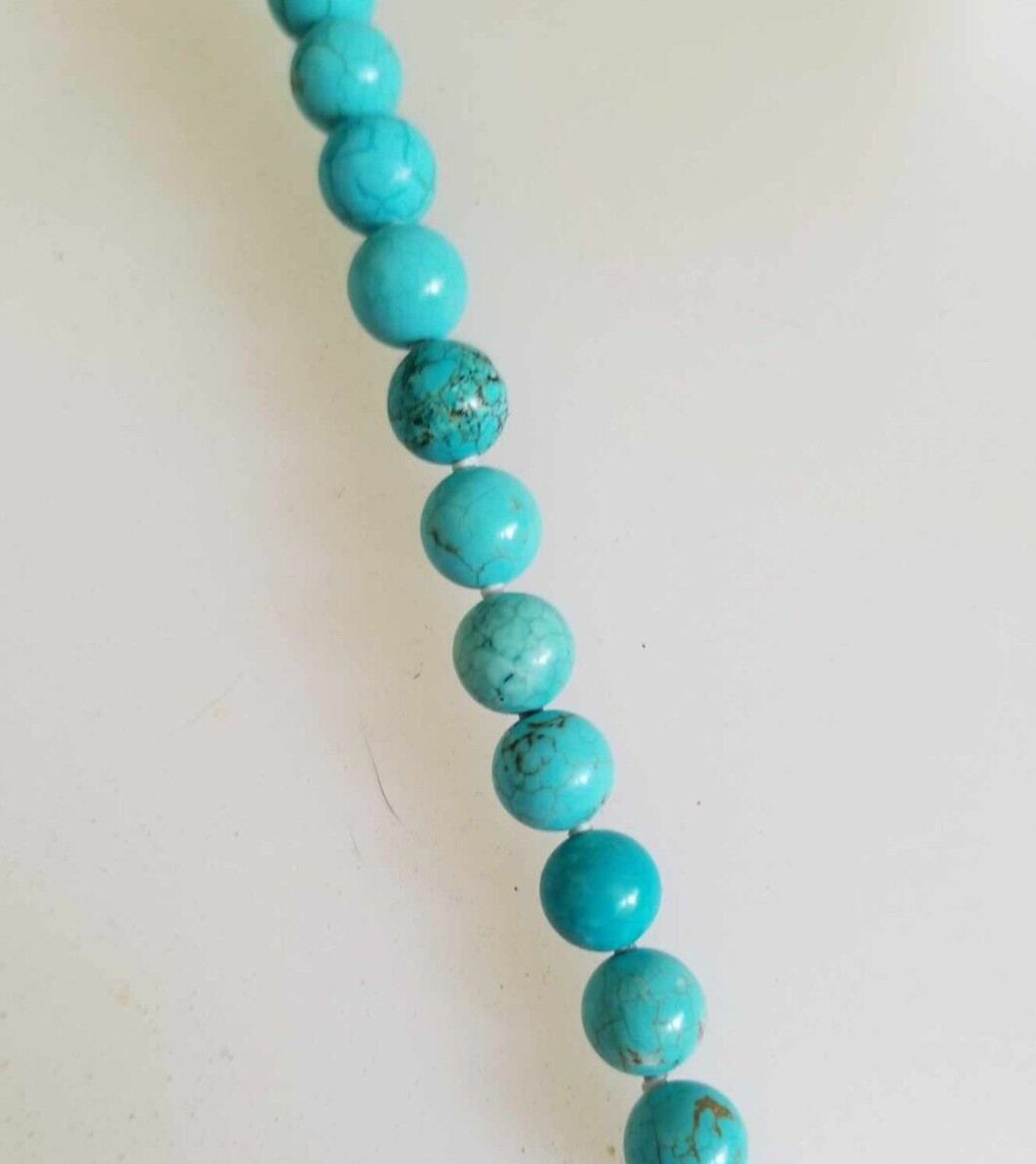 turquoise magnesite necklace, perfect round 9mm, 30″, 925 clasp