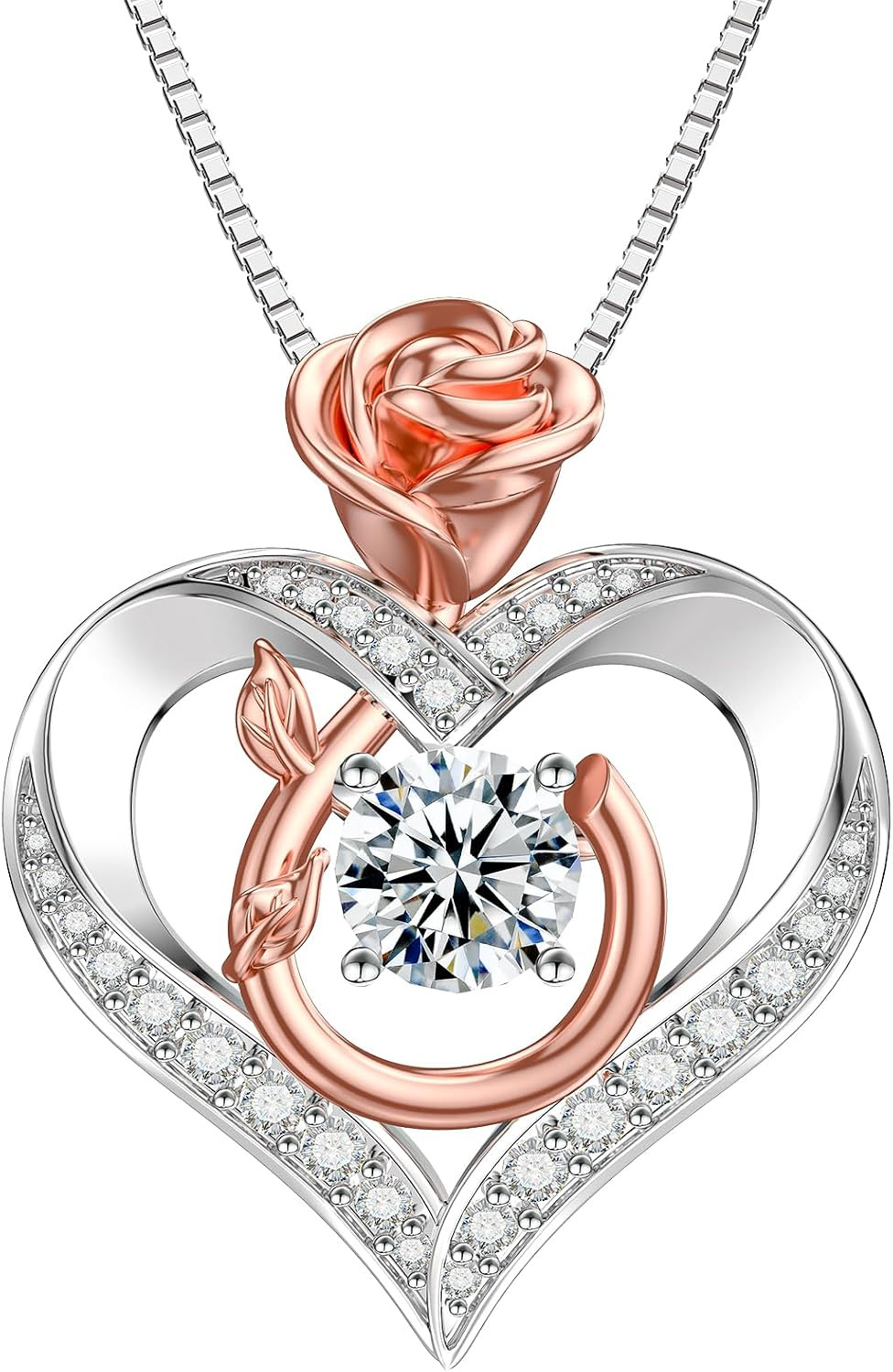 1 Carat Moissanite Necklace for Women, 925 Sterling Silver Rose Heart Pendant Ne