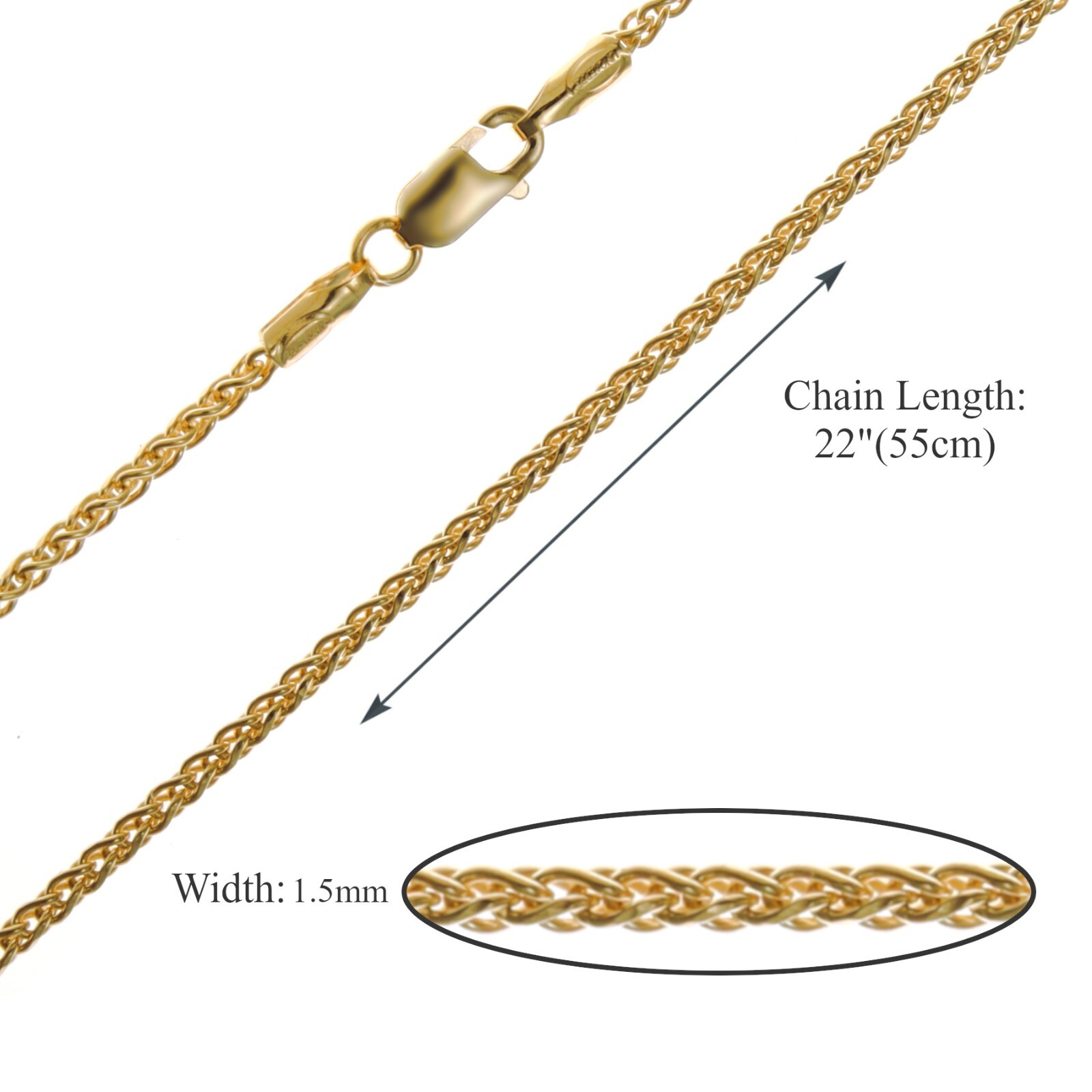 9ct Yellow Gold Rope Chain Necklace – 5.7g – 22″ (22cm) – Width 2mm – gift box