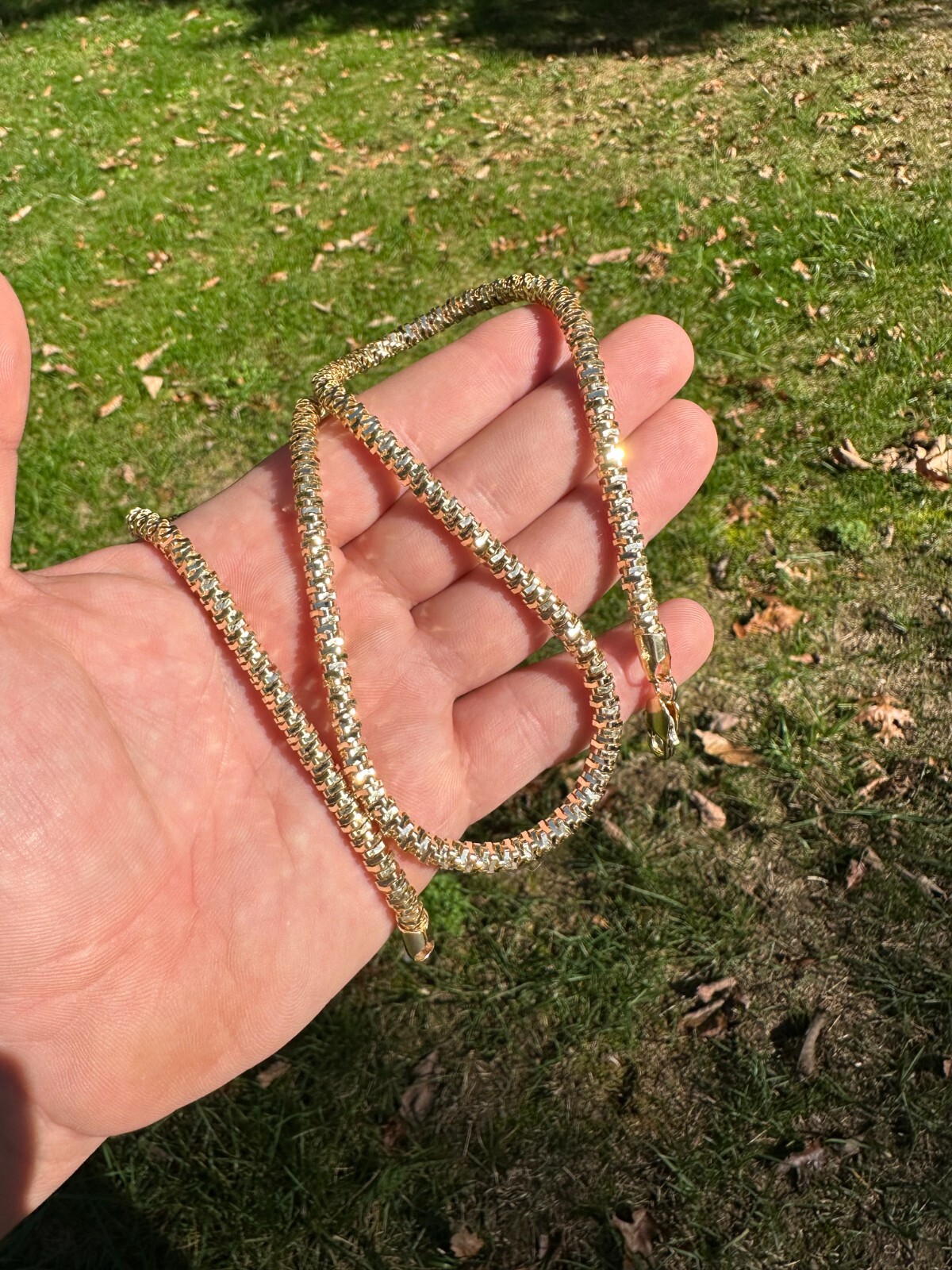 14k Gold Vermeil 925 Silver Diamond Cut Sparkle Ice Rope Chain Necklace 3-5mm