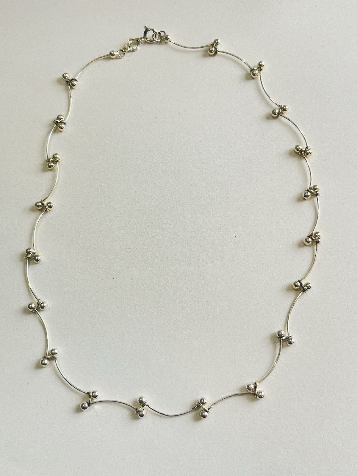 925 Sterling Silver Wavy Bar Link Modernist Necklace 14” Hallmarked