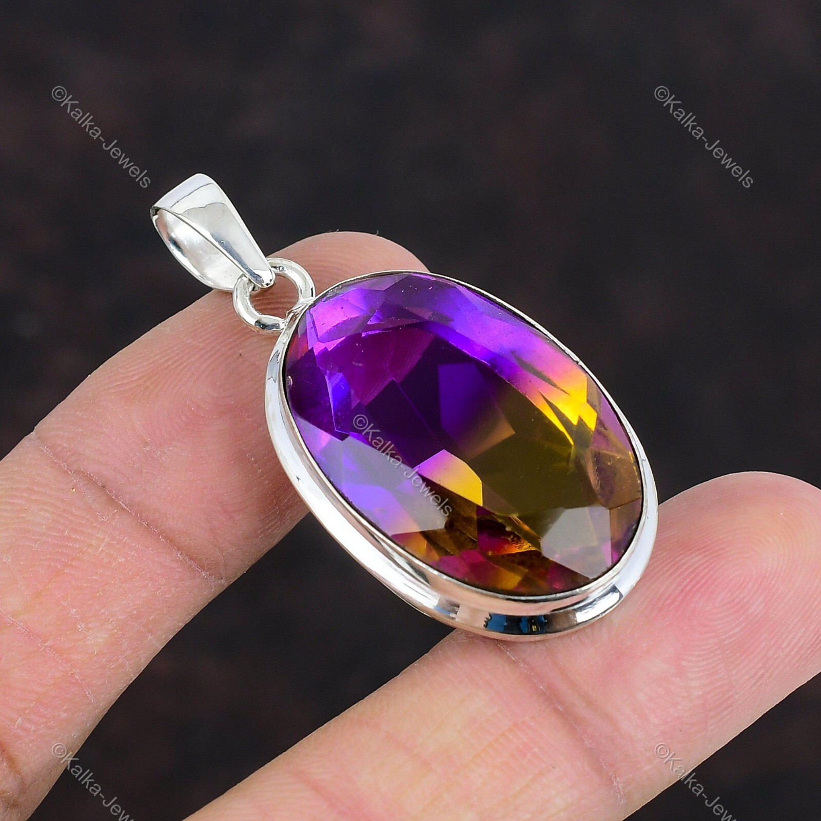 Natural Ametrine Gemstone Pendant Purple 925 Sterling Silver Indian Jewelry