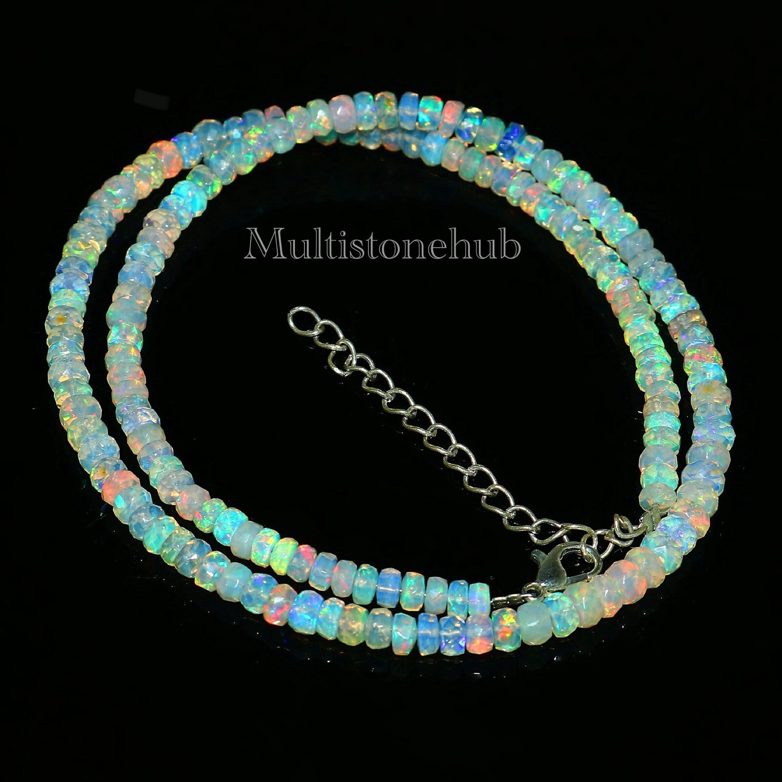 Natural Ethiopian Welo Fire Opal Faceted Rondelle Bead Gemstone Necklace 16 Inch