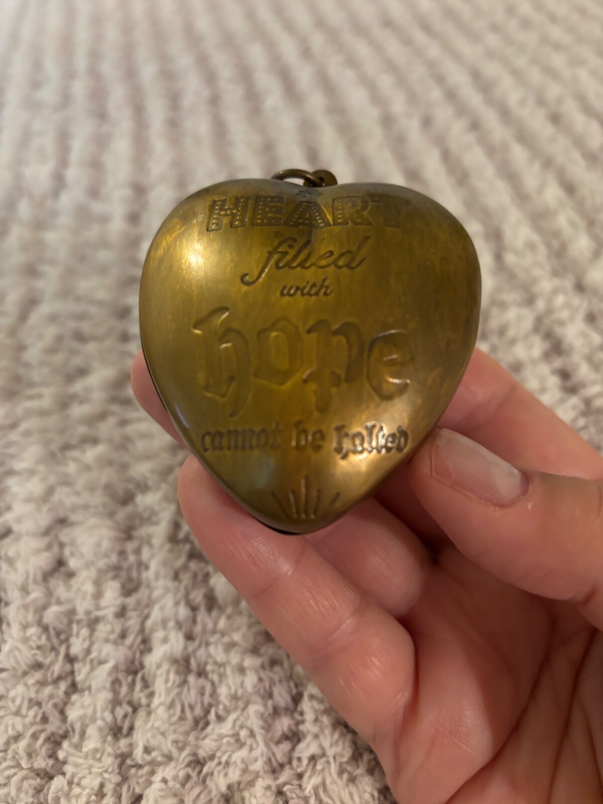 Waxing Poetic Custom Large Heart Ornament Double Sided Brass “HOPE” and “THANKS”