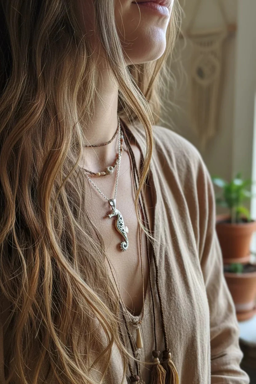 Seahorse Necklace Beach Ocean Large Celtic Ladies Pendant 925 W/FREE CHAIN
