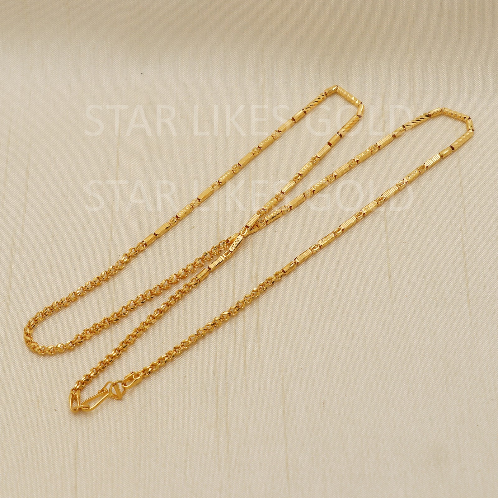 22K Yellow Gold Hybrid Link Chain 21.5″ 10.64g 2mm Textured Capsule Necklace 916
