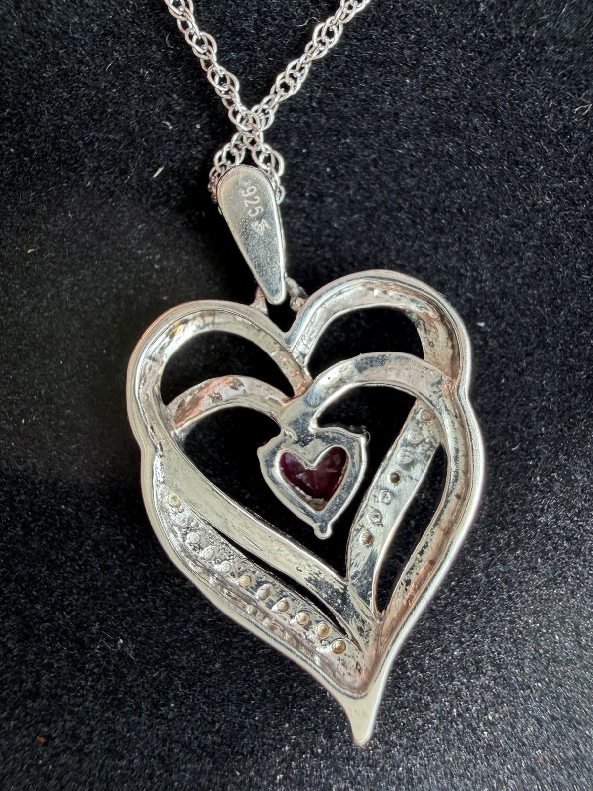 Diamond & Ruby Sterling Silver Heart Pink Stone Pendant Necklace Kay retail $200