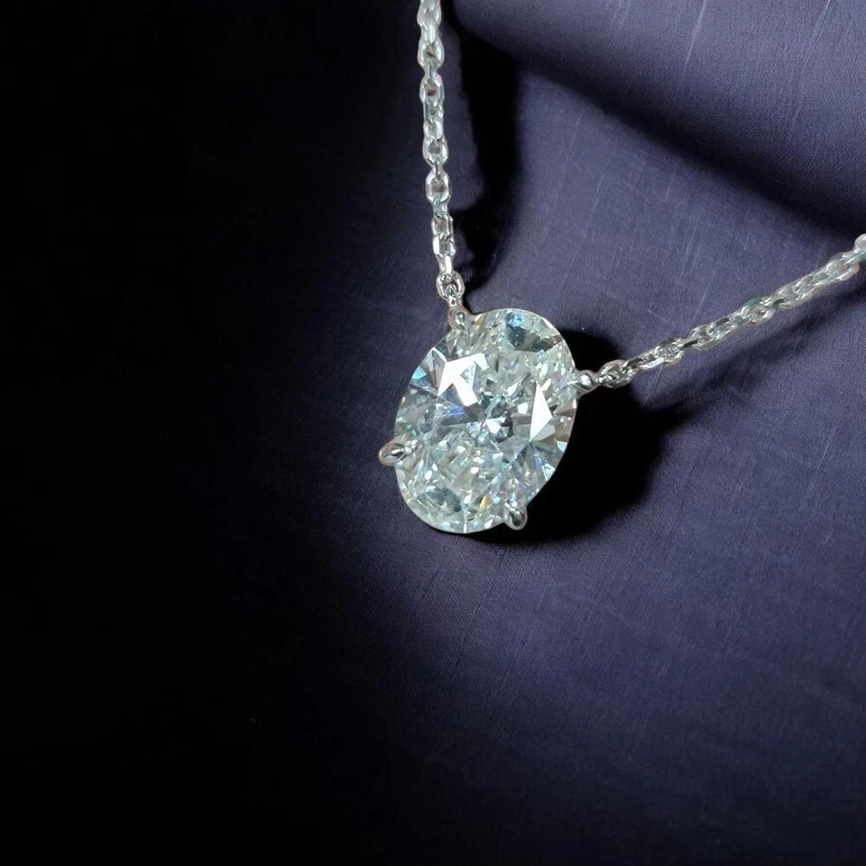 3Ct Oval-Cut VVS1 Moissanite Solitaire Pendant Necklace 14K White Gold Plated