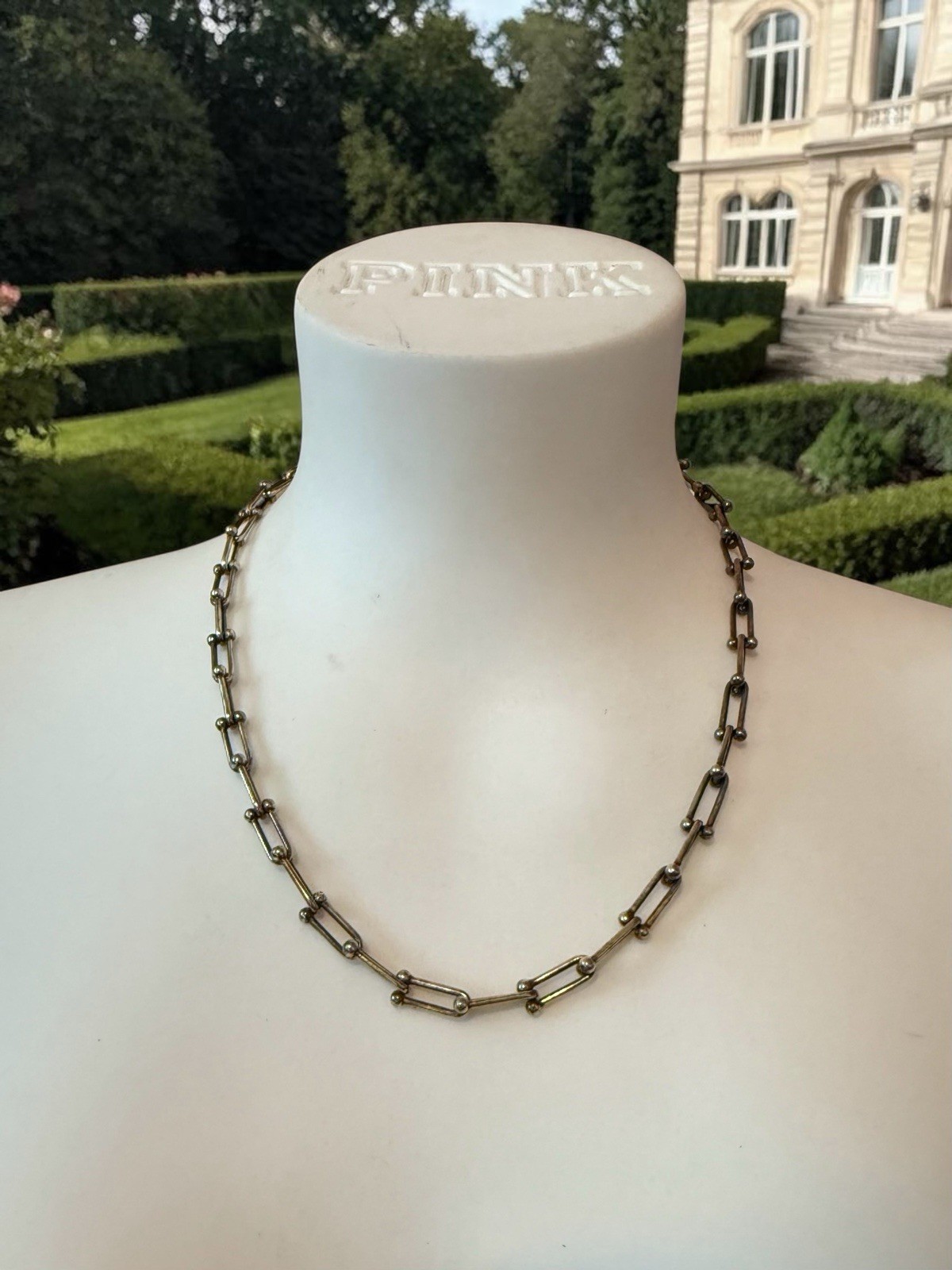 Gold Vermeil Sterling Silver Bar & Bead Link Chain Necklace