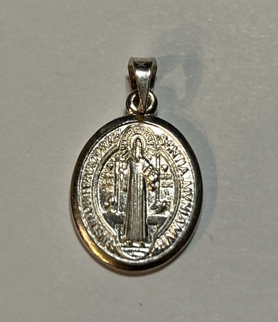 925 Solid Sterling Silver Saint Benedict Medal Oval Big Medallion Large Bail NEW
