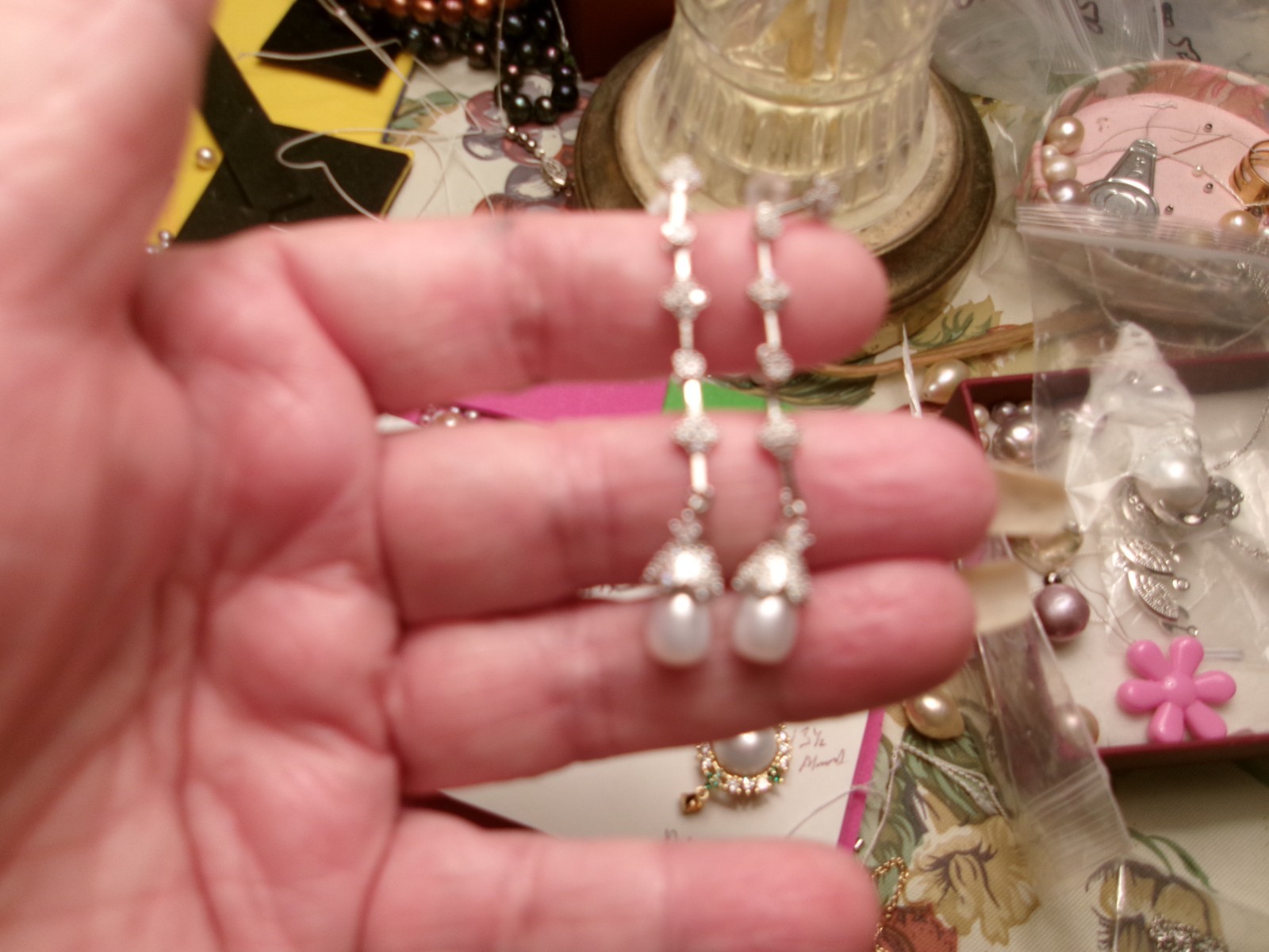 PEARL LONG EARRINGS STUNNING GLASS WORK