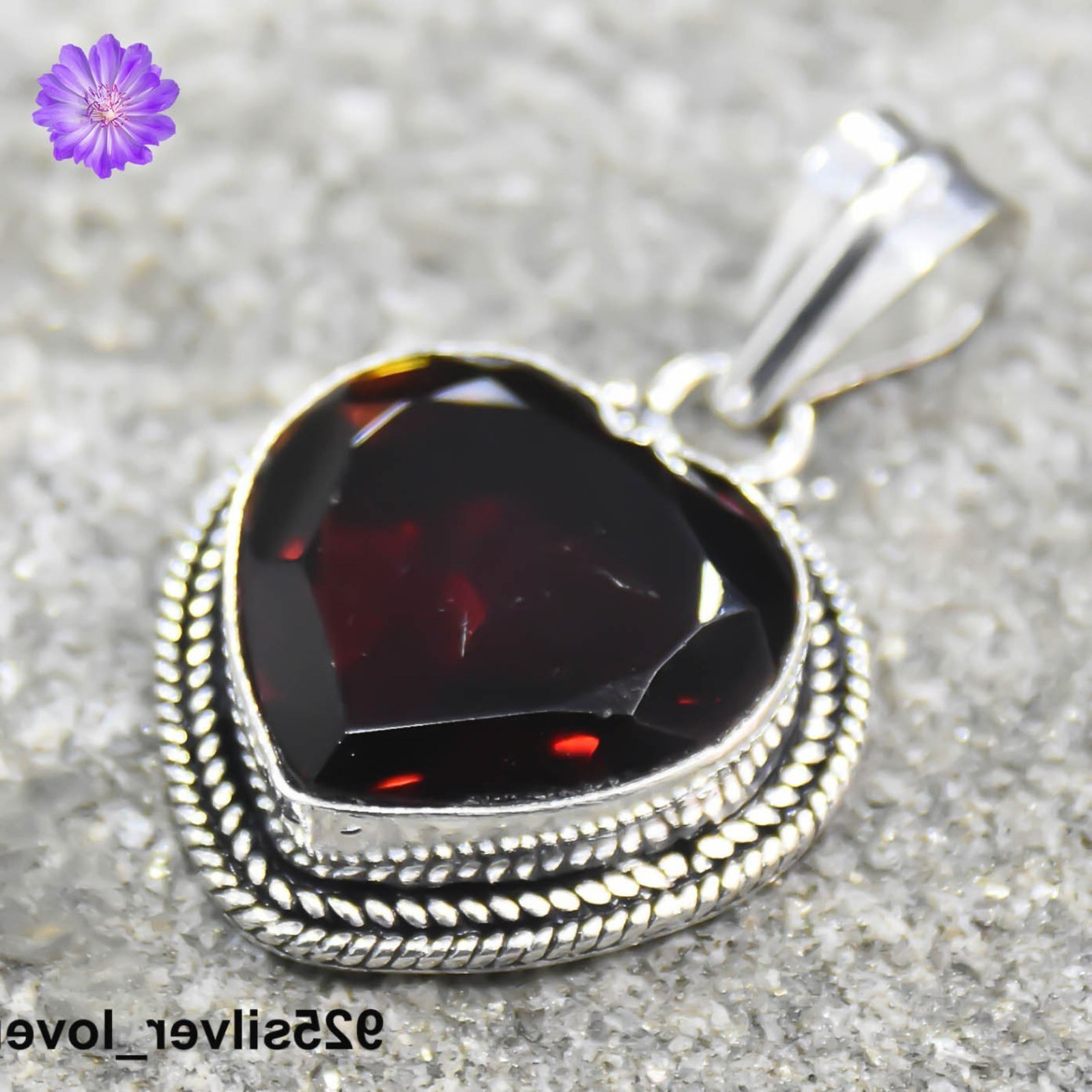 Red Garnet Gemstone 925 Sterling Silver Pendant Handmade Heart Fine Jewelry Gift