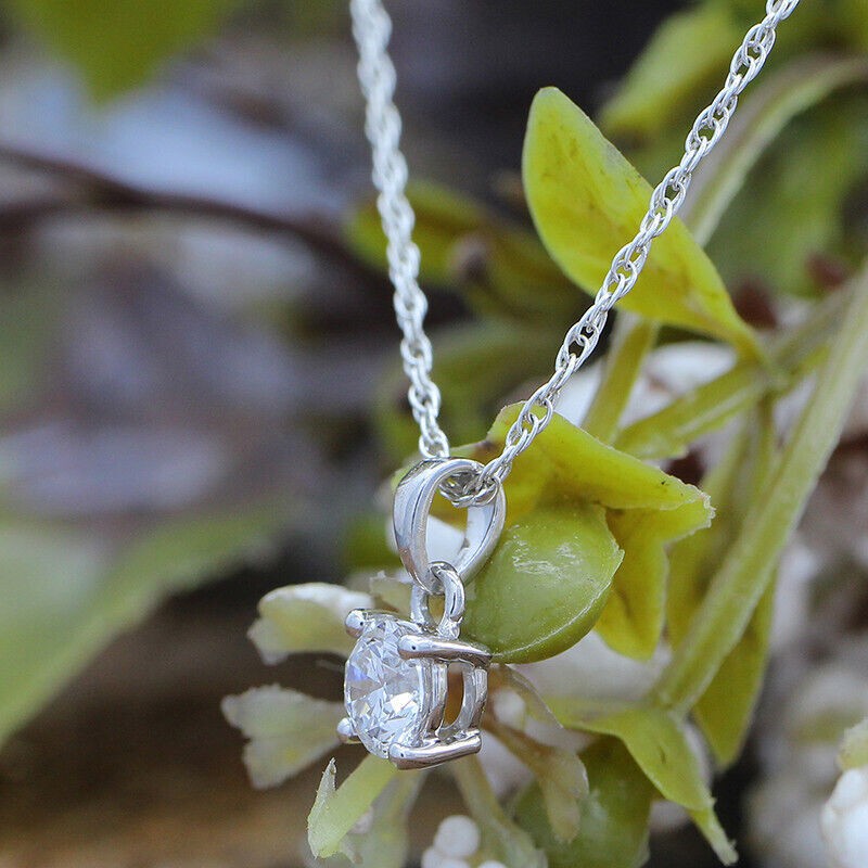 1/3 Ct Lab Grown Diamond Solitaire Pendant 18″ Necklace 14K White Gold