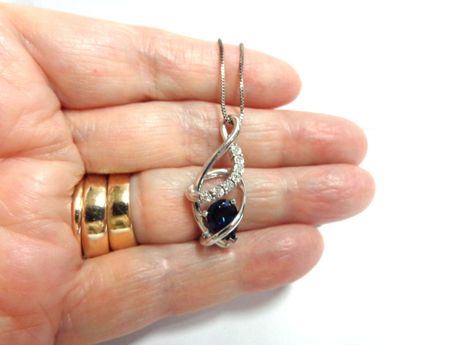 sterling silver sapphire/diamond necklace sz 18 in lg wgt 4.4 grams by GJ tcw.57