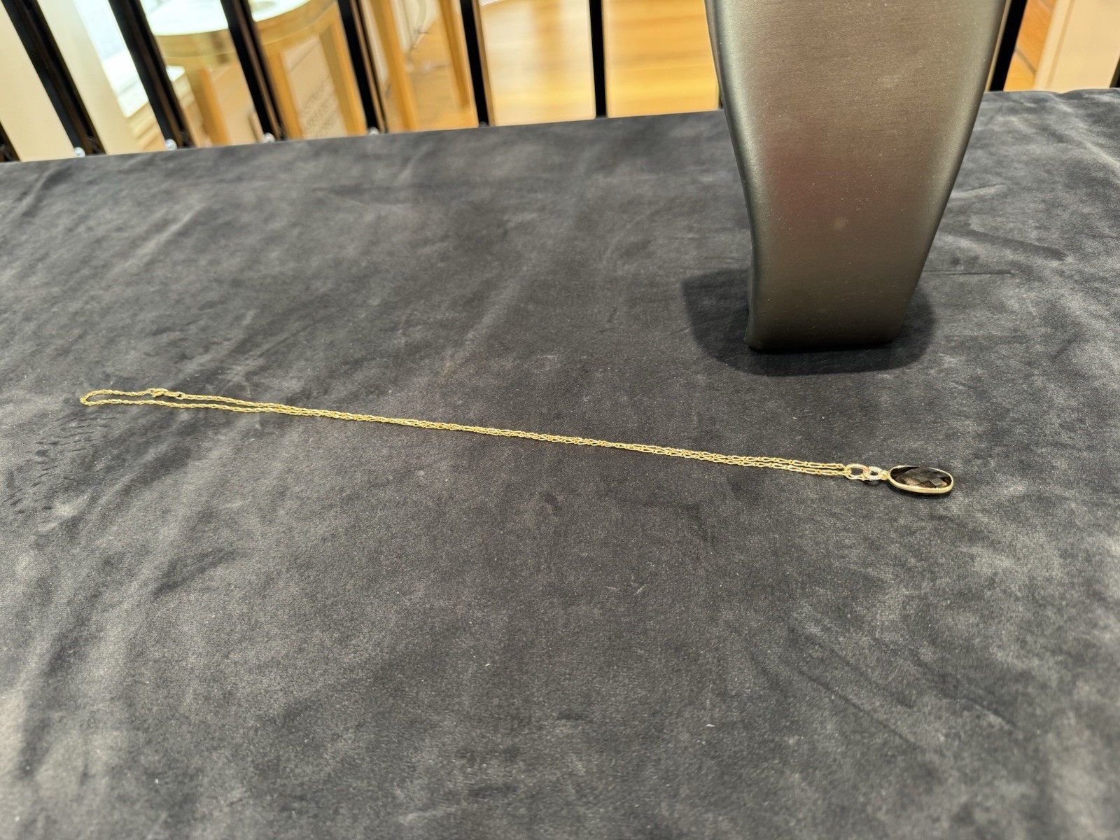 9ct Yellow Gold 70cm Chain with 9ct Yellow Gold Smokey Quartz & Diamond Necklace