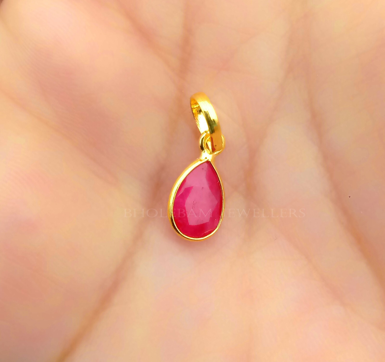 Lab Created Ruby Gold charm ,18k Gold Charm, Handmade Jewelry