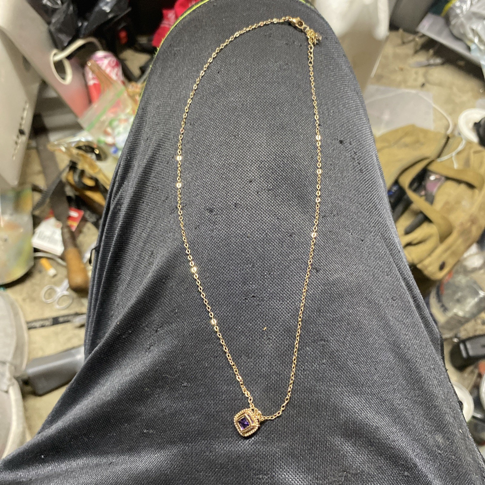 Square Amethyst Gold Necklace