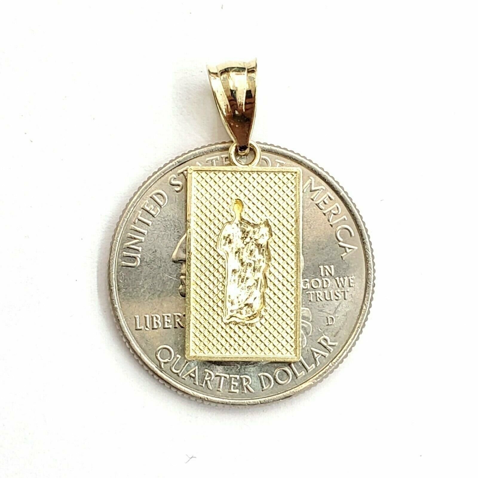 14k two tone gold rectangular saint Jude juda pendant charm religious gift 1.4g