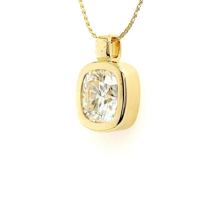 2Ct Round Cut Lab Created Diamond Bezel Solitaire Pendant 14K Yellow Gold Plated