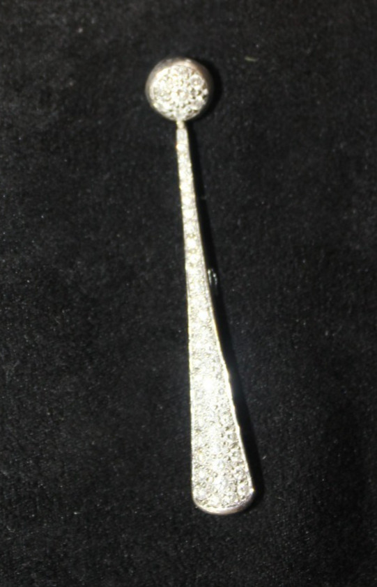 Vintage 18K White Gold Art Deco Round Pave Diamond Elongated Drop Pendant 4.3 g