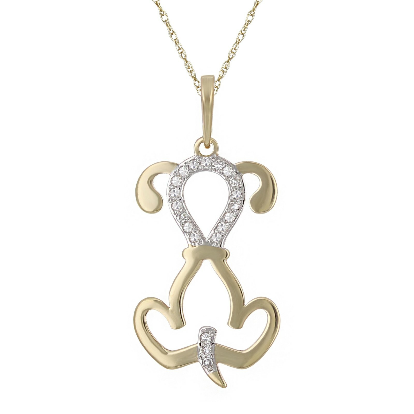 10k Yellow Gold Diamond Studded Dog Pendant Necklace 18″