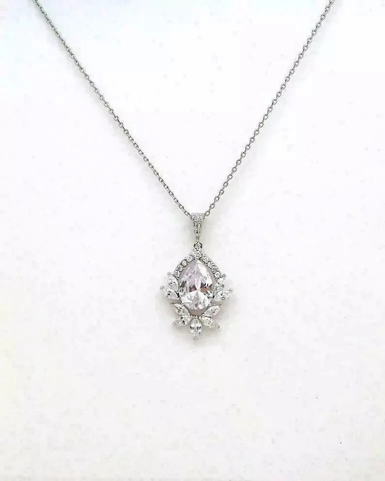 2Ct Pear VVS1/D Diamond Drop & Dangle Earrings 14K White Gold Finish Free Chain