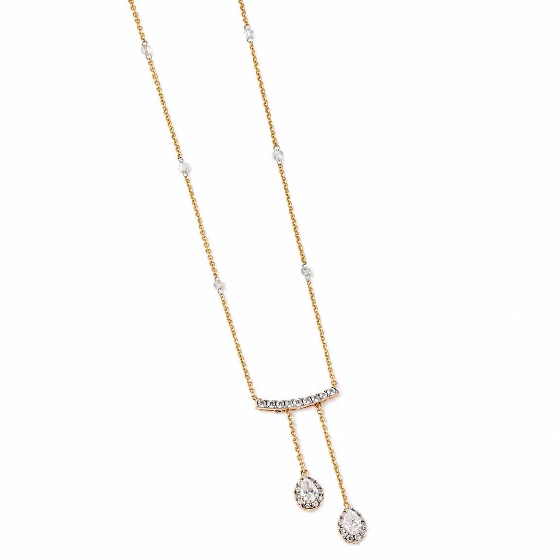 0.91 Natural Diamonds Teardrop Necklace 14k Solid Gold Curved Bar Pave