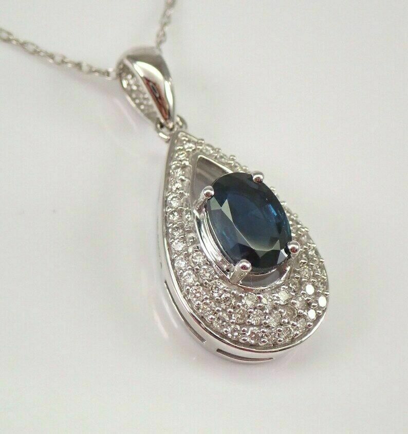 3Ct Oval Cut Blue Sapphire Teardrop Pendent 14K White Gold Finish 18”Free Chain