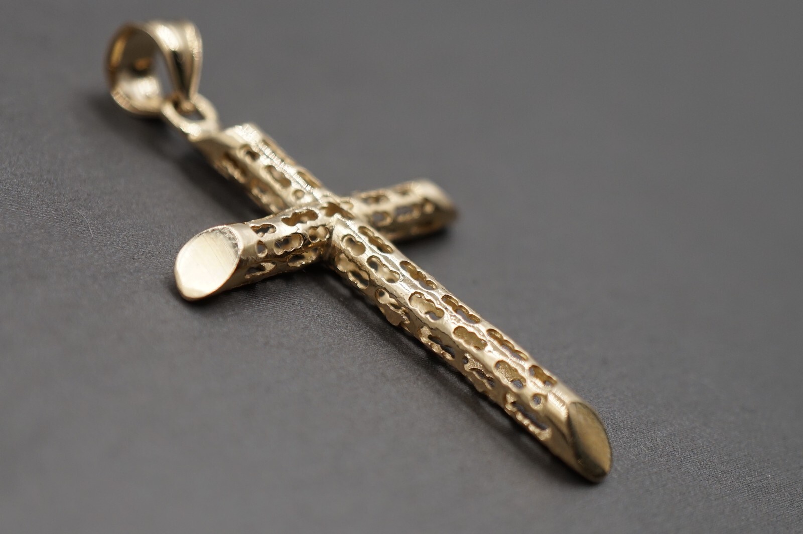 10K Yellow Gold Hollow Tube Crucifix Cross Charm Pendant. 3 Sizes Men Women Kid
