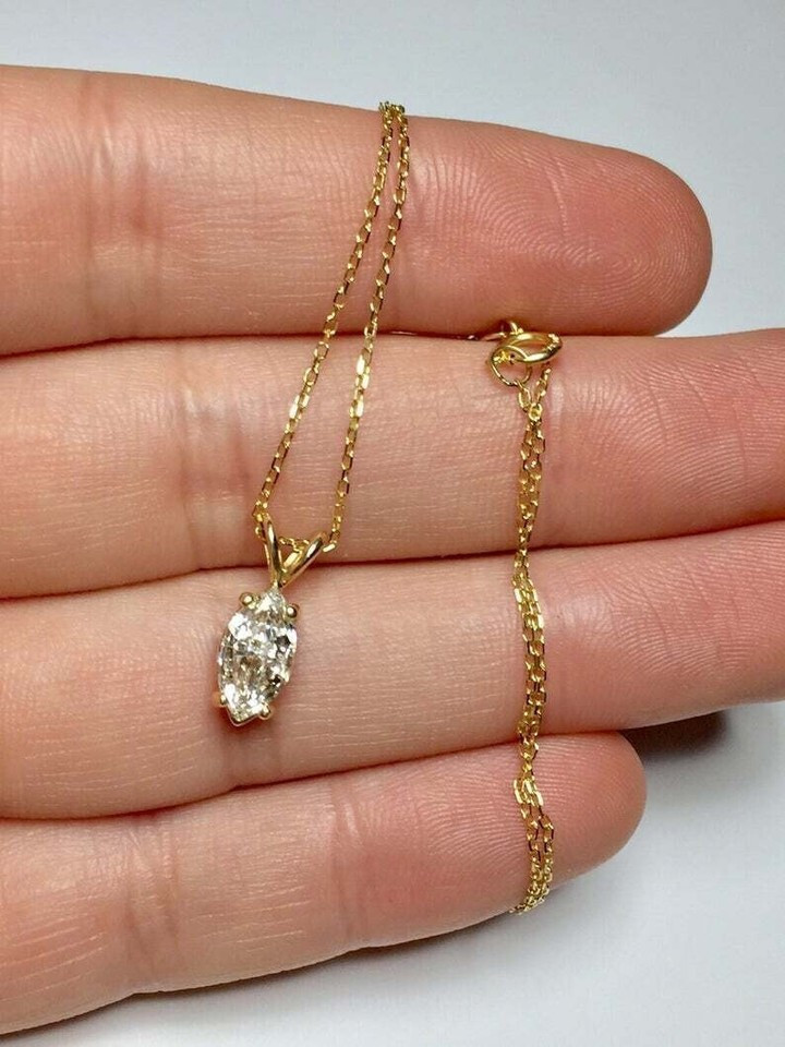 2.00Ct Lab Created Diamond Marquise Solitaire Pendant 14K Yellow Gold Finish