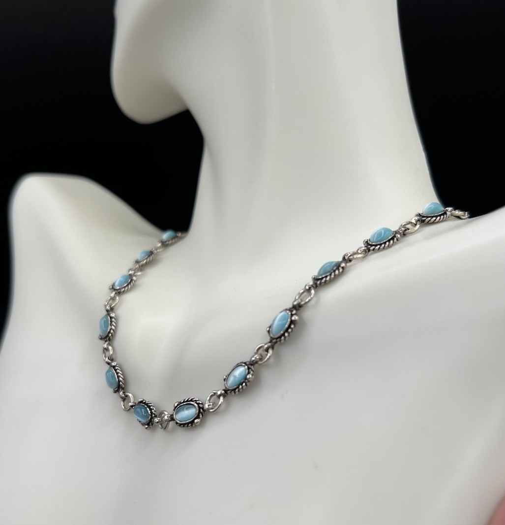Sterling Silver, Blue Moonglow Links Necklace, 16.5”